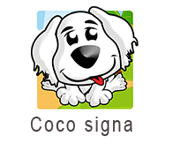 Logo de coco signa, es la imagen de un perro blanco