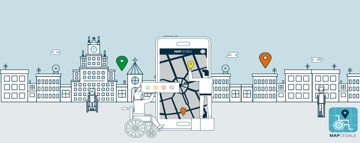 Imagen animada de la app localizando sitios en una ciudad