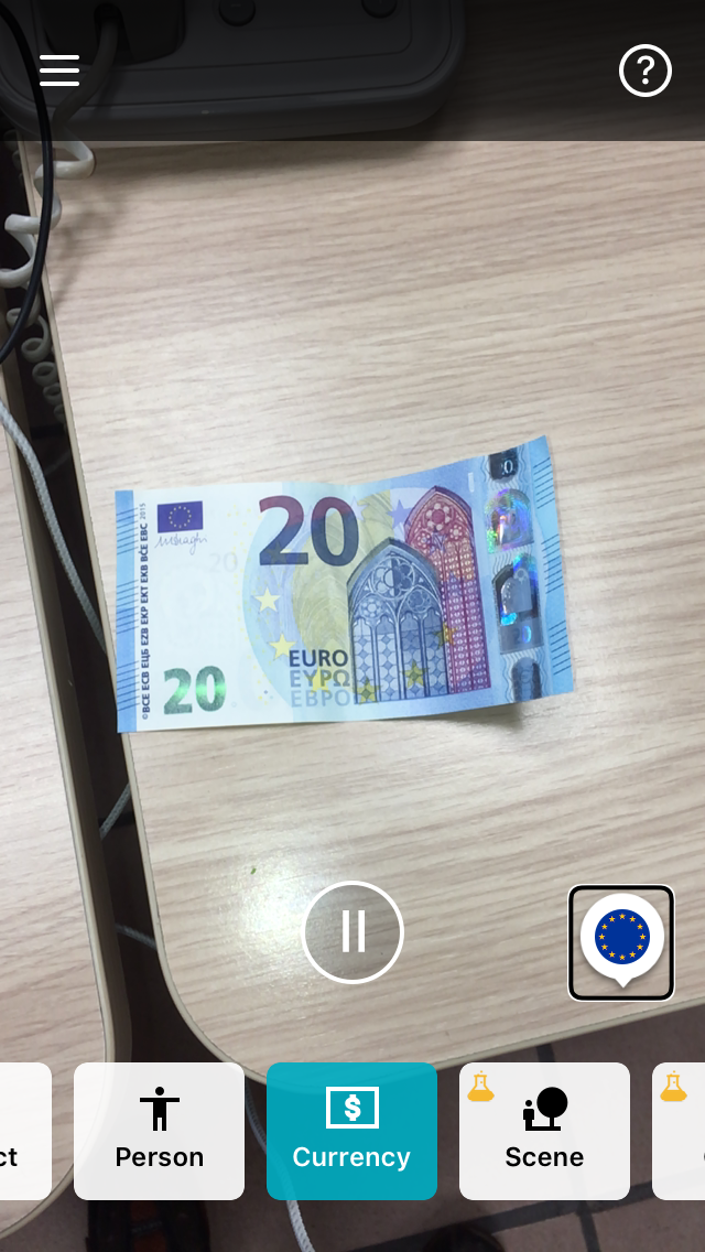 Billete de 20€ reconocido por la aplicación
