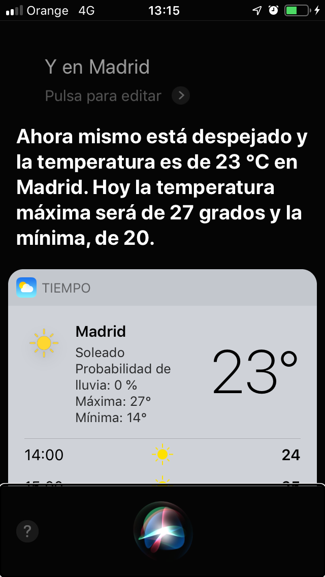 Pantalla que muestra el tiempo en Madrid