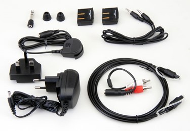 Audio adapters, batteries and three-pin plug adapter