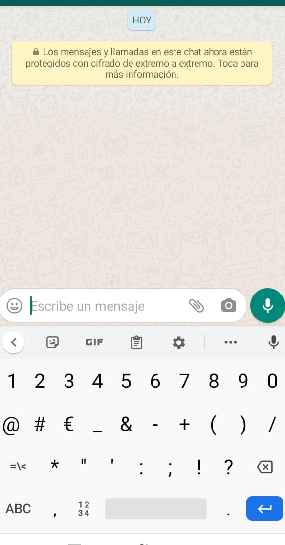 Teclado numérico en aplicación de whatsapp