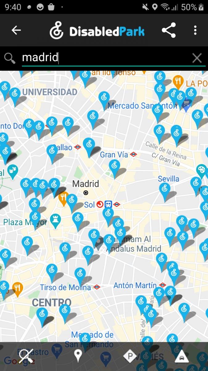 Ejemplo aparcamientos Madrid al hacer zoom