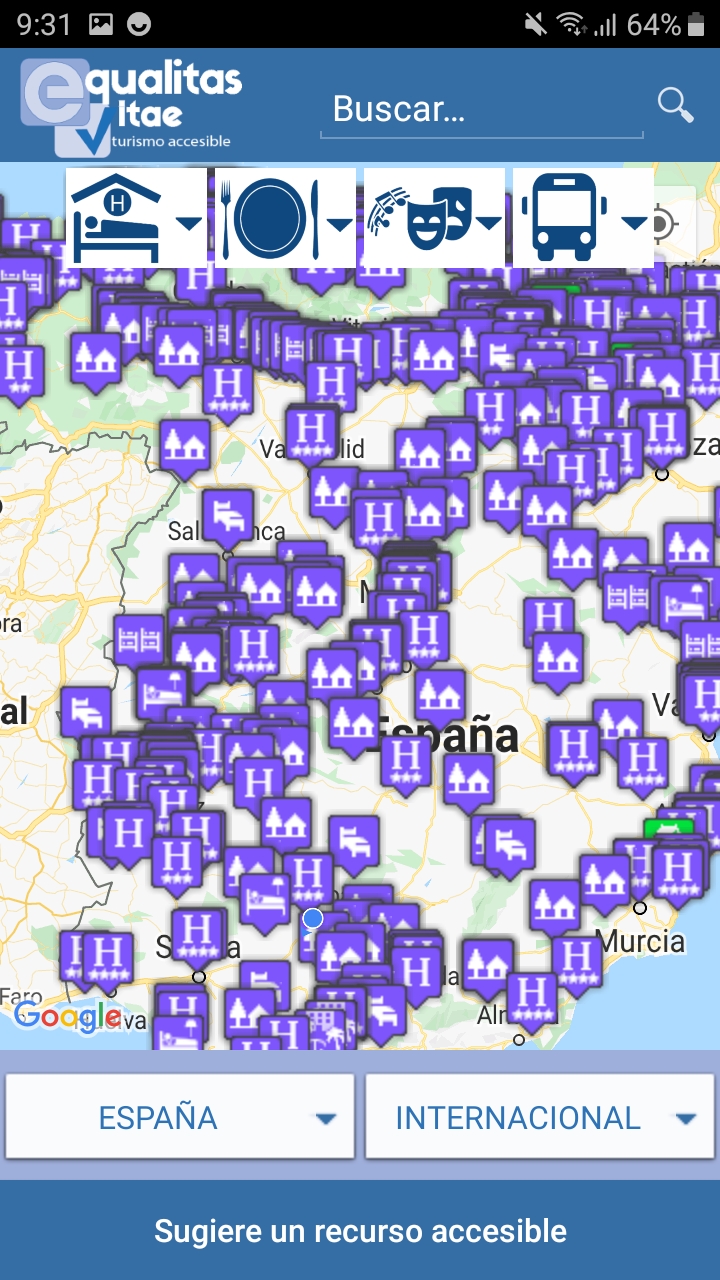 Ejemplo Lugares Accesibles en España filtrado por Alojamientos