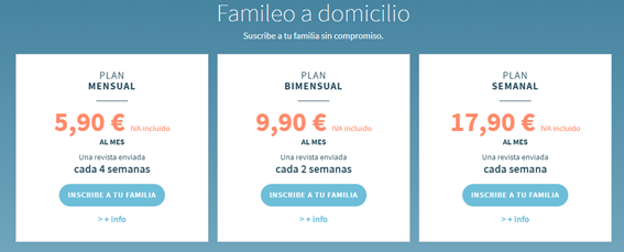 Prices of the different monthly subscriptions to Famileo