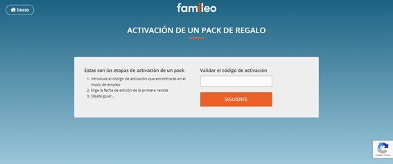 Activation of a Famileo gift pack through a code