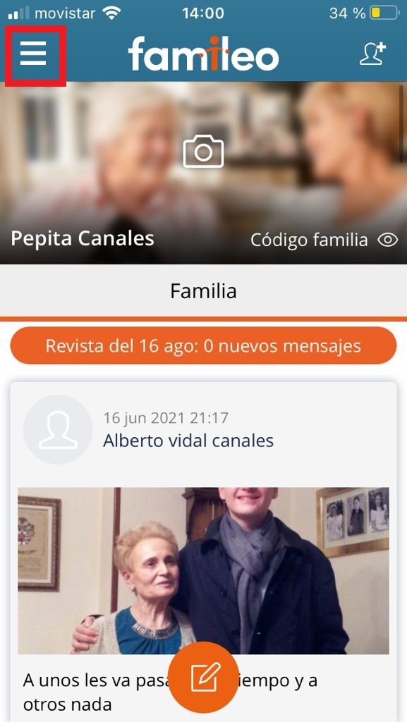 Captura de pantalla de la aplicación móvil de Famileo