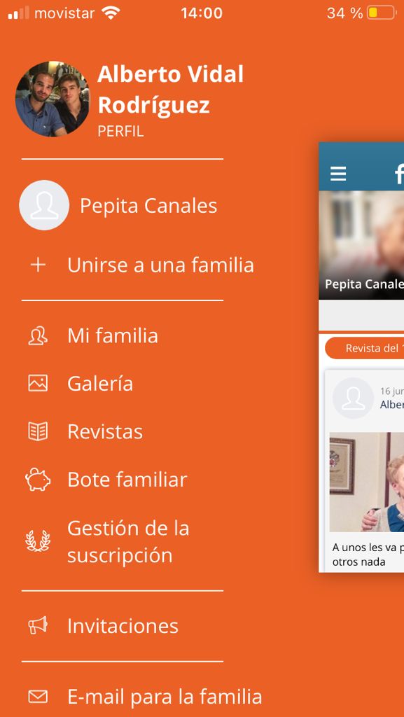 Captura de pantalla de la aplicación móvil de Famileo