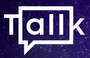 icon that can be read "all" within a rectangular speech bubble preceded by a 'T' and followed by a 'k' forming "TALLK" on a starry background