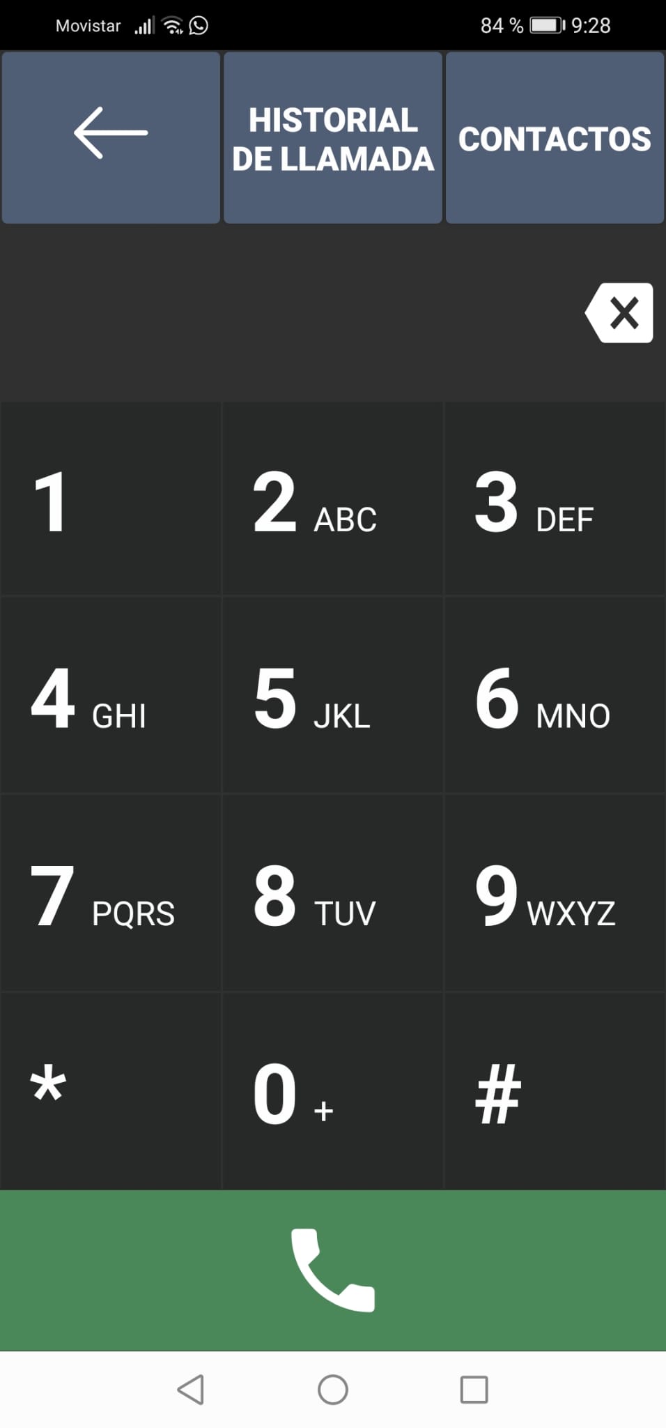 Imágen que muestra el teclado numérico para realizar llamadas.