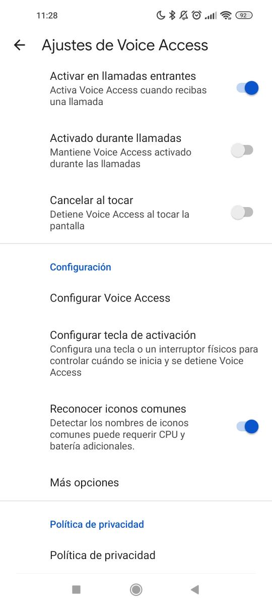 Image showing Voice Access settings, Image 2 of 3