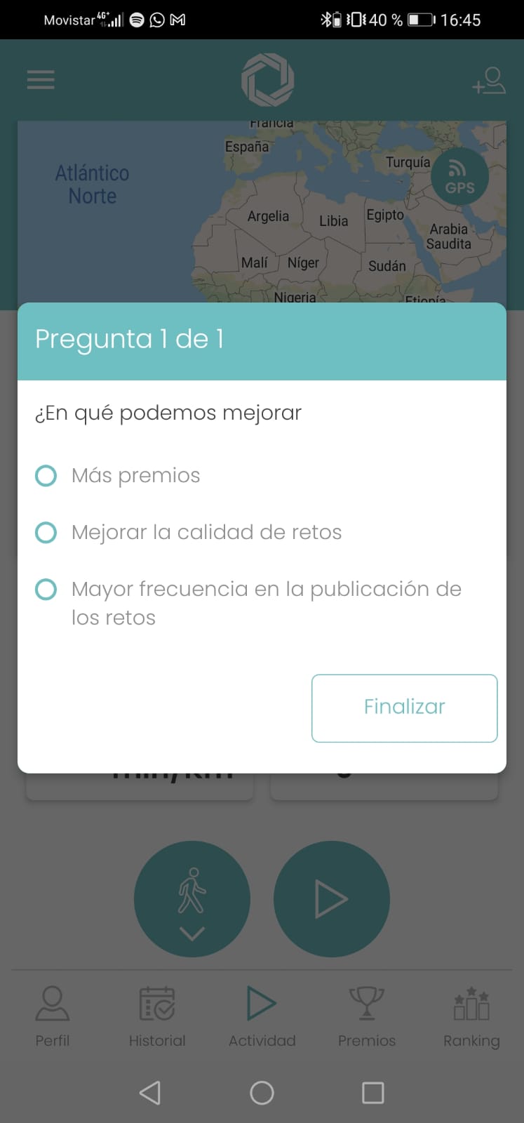The survey launched by the organization to which the user belongs is displayed.