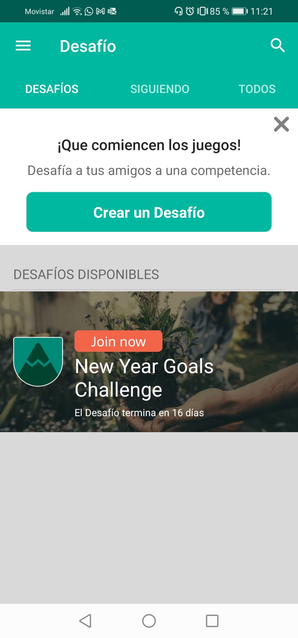 Se muestra los desafíos disponibles en la app.