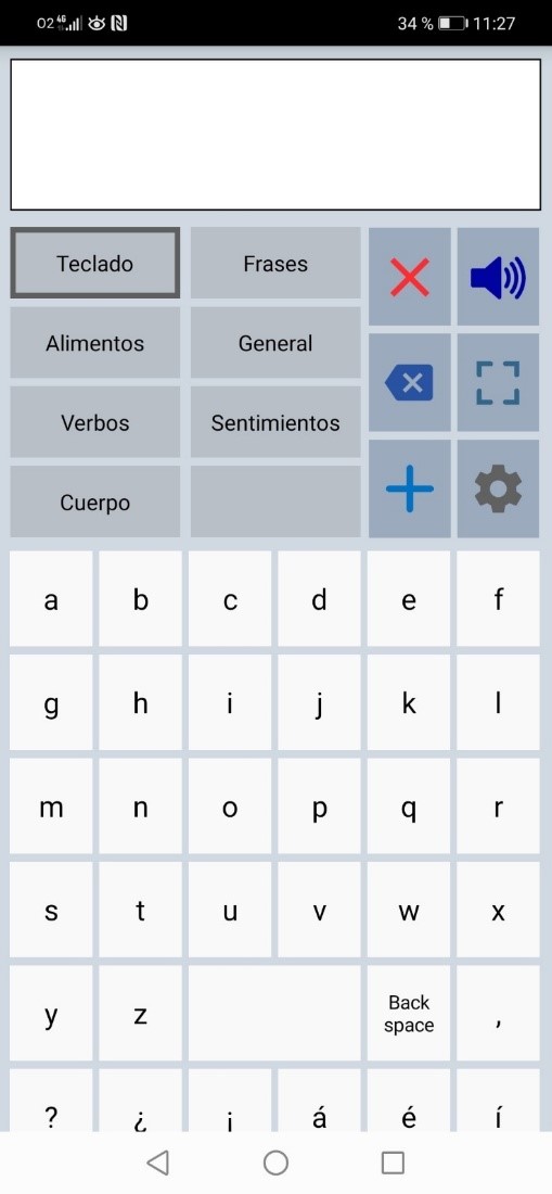 Imagen que muestra la interfaz principal con la categoría teclado que contiene un teclado sencillo