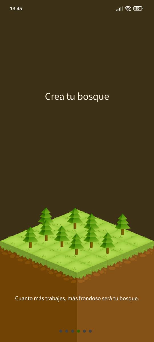 Imagen que muestra un ejemplo de un bosque virtual en la app con distintos árboles plantados.