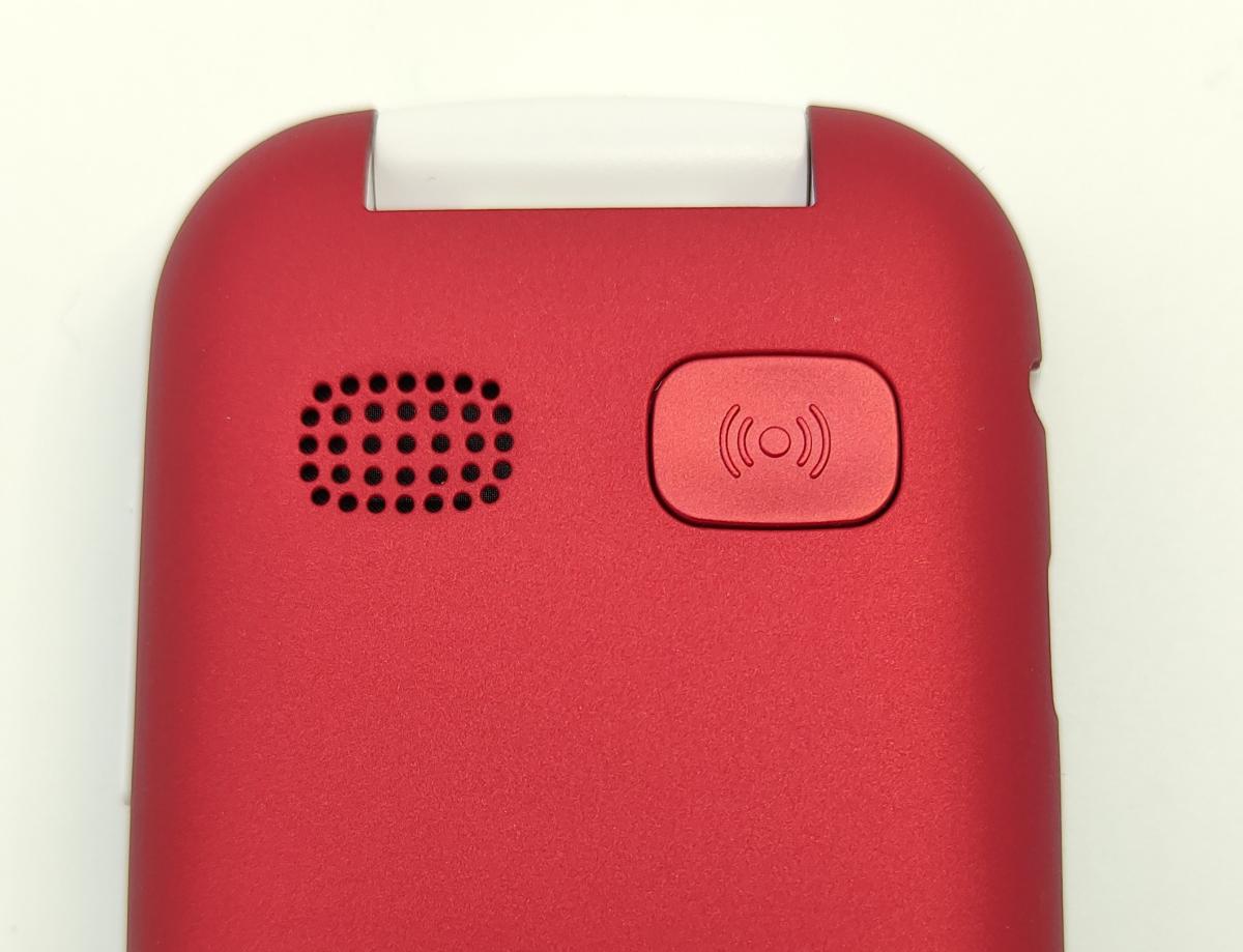 Close up image showing the SOS button located on the back of the phone.