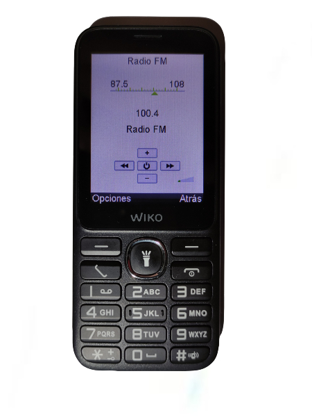 Imagen que enseña el menú de la radio. Aparece el número de la emisora y un esquema que explica con que botones hay que tocar para configuralrla, En el caso del Wiko F200 se utilizan los botones de navegación.