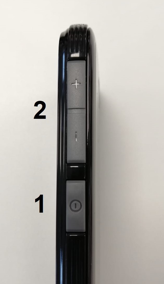 Imagen que muestra el lateral derecho del teléfono donde se encuentra, de abajo a arriba, el botón de encendido/apagado y los botones de volumen