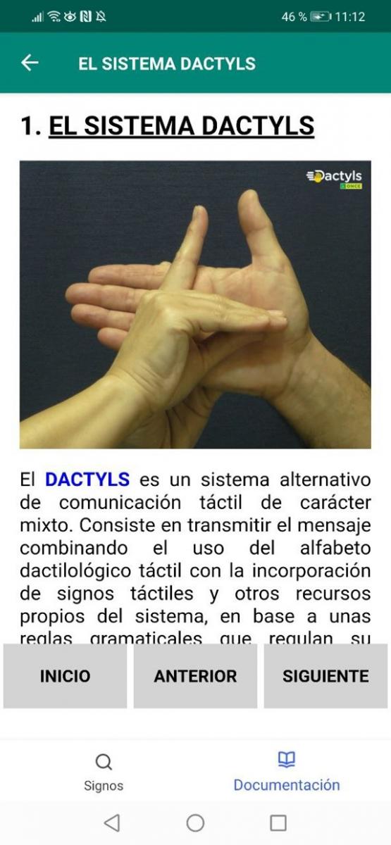 Image showing what could be found in the documentation section, in this case information about the Dactyls system.