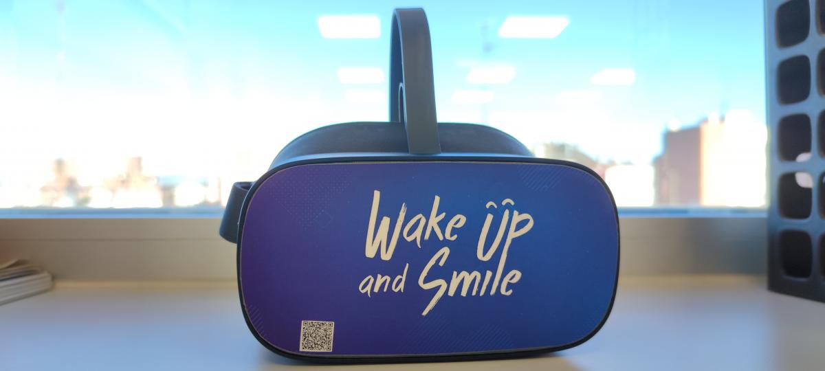 Close up image of the VR glasses used for the Wake Up and Smile project.
