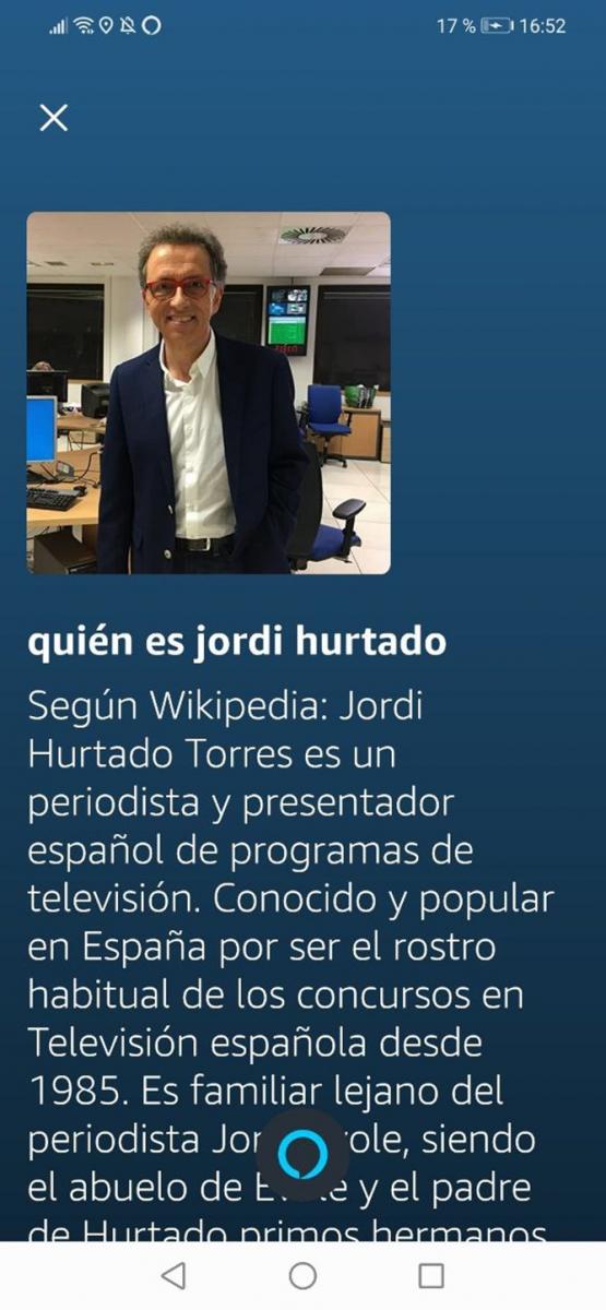 Pantalla en la que se ve la pregunta ¿quién es Jordi Hurtado? y su respuesta