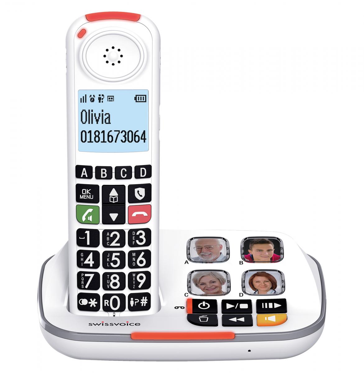 Imagen del conjunto Swissvoice Xtra 2355, el teléfono inalámbrico apoyado en la estación base