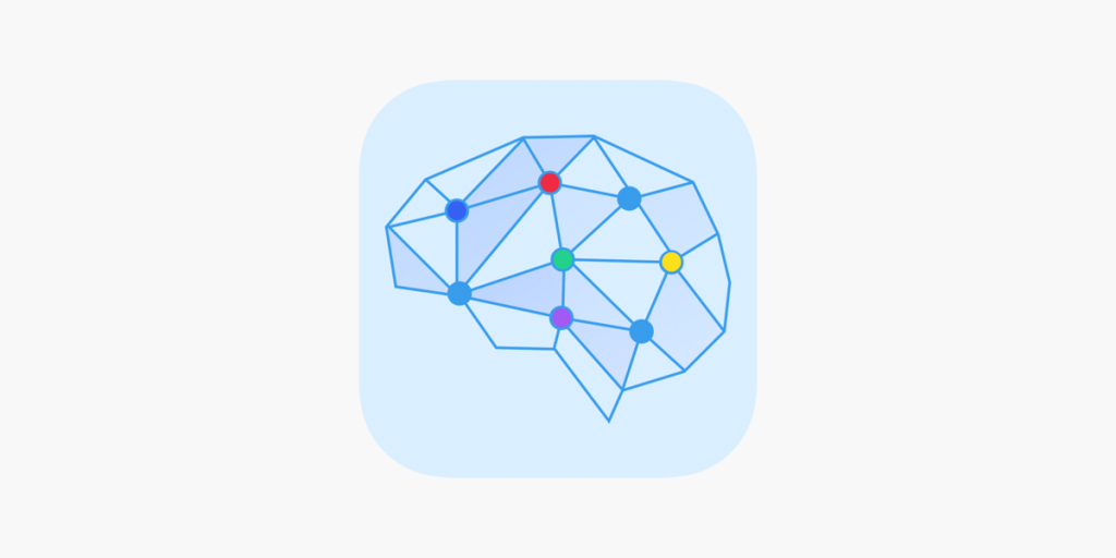 iOS logo, blue brain with colored dots