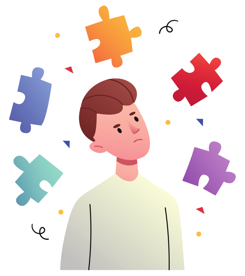 Person with colored puzzle pieces around the head