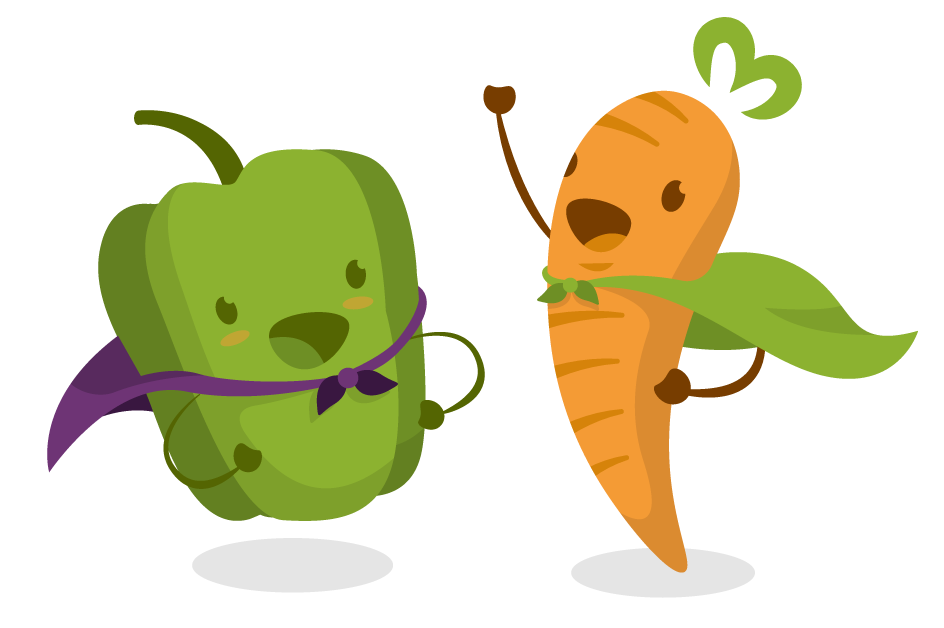 Enchanted to Eat Logo: Pepper and carrot with superhero cape