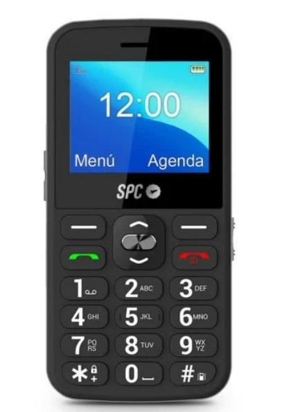 Front image of the phone. In the upper quadrant is the screen, in the central quadrant are the call (left) and hang up (right) buttons. And on the bottom quadrant are the extra-large number buttons.