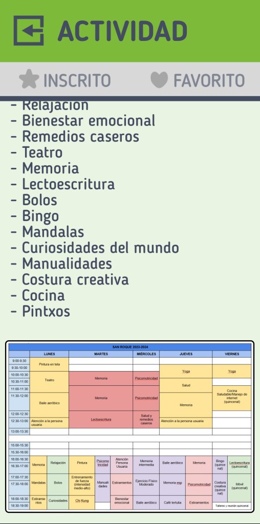 The continuity of the image that was on the left. At the bottom of the screen, we have the course schedule and all the courses offered at the indicated center.