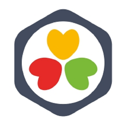Logo de la aplicación vamos a cuidarnos, se caracteriza porque es un circulo con tres corazones dentro, uno amarillo otro rojo y el último verde