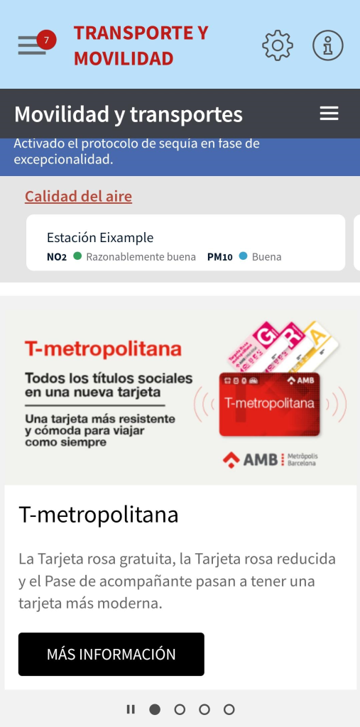 Pantalla información tarjeta movilidad metropolitana