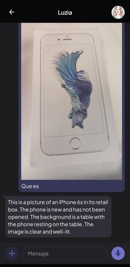 Pagina de detección de imágenes, se le pasa una foto de un iphone y responde que es capaz de percibir de la foto