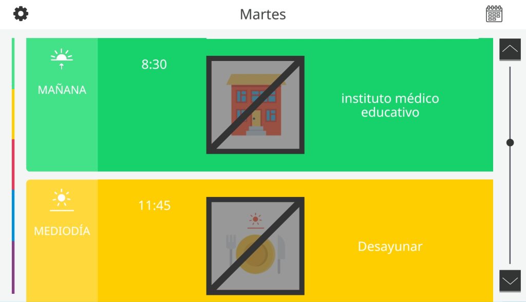 Se muestra la agenda en el modo diario. Hay lo mismo botones en las partes superiores.