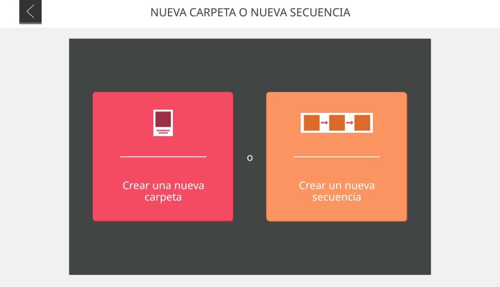 Se muestra en la zona central izquierda el botón para acceder a crear una nueva carpeta. A su derecha, el botón para crear una nueva secuencia.