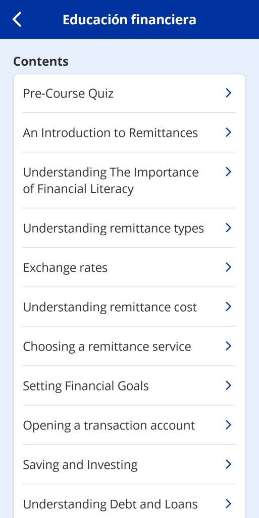 Se muestran los contenidos de educación financiera.