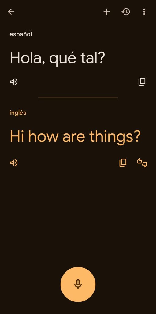 Se muestra una traducción realizada por dictado de voz.