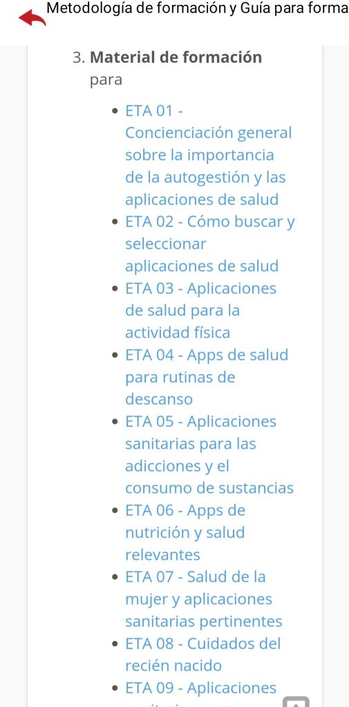 Se muestra un listado con los cursos con los que cuenta la app.