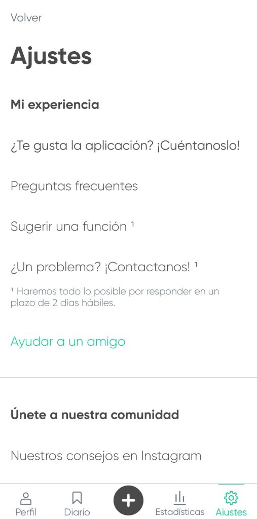 Se muestra la página de ajustes con los elementos mencionados