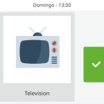 En el centro izquierda de la pantalla se muestra la imagen dela actividad. A su derecha, el botón verde con el tick. En la parte superior izquierda de la pantalla hay un botón para retroceder a la vista de la agenda. En la parte inferior izquierda, otro para acceder a los ajustes.