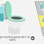 Página de emoción de ir al baño. En la parte derecha de arriba a abajo hay tres imágenes que representan el nivel de necesidad por ir al baño, yendo de mas urgente la superior a menos la de la parte inferior.