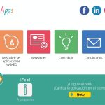 Página de información de la app. En la parte central hay una lista de cuatro botones. De izquierda a derecha son: descubrir aplicaciones de amikeo, noticias, contribuir y contáctanos. En la parte inferior hay un botón para votar la aplicación.