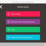 Se muestran, de arriba a abajo, las opciones de: paso simple, elección entre varias opciones, lista y enlace hacia una secuencia.