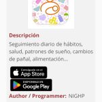 Se muestra como ejemplo la información acerca de la app "Baby Tracker". En la parte superior derecha hay un icono con forma de guión, con el que se puede cerrar el desplegable.