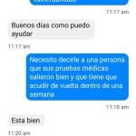 Chat de ejemplo entre usuario solicitante y persona voluntaria