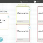 Ventana para añadir una nueva sección, hay 5 cuadrados principales. A mano derecha del todo encontramos el cuadrado para la foto temática de la sección y a mano izquierda de esta cuatro cuadrados para añadir las acciones que deberá realizar, tanto la correcta como las incorrectas. En la esquina inferior izquierda está el botón de check.