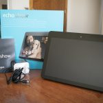 Amazon Echo Show box with device, charger and quick guide