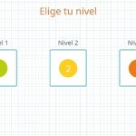 En la imagen hay tres botones en formato fila , están de izquierda a derecha los botones del nivel 1, nivel 2 y nivel 3. Y el botón 'atrás' en la esquina superior izquierda. Todo esto se encuentra en la parte central de la aplicación