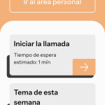 Página principal para iniciar las llamadas, en el centro se encuentra el botón para iniciar una llamada y en la parte inferior el botón para ver los posibles temas de la llamada